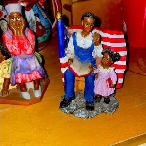 Patriotic Figurine Set - Man and Child with Flag - Red, White, Blue, Pink